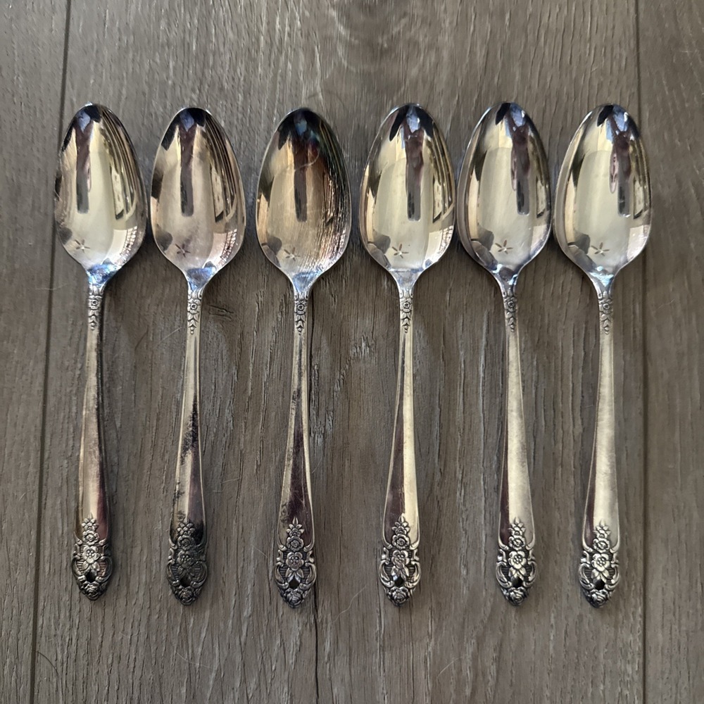 Set of 6 Oneida‎ DISTINCTION Teaspoons Silver Plate Prestige 1951 Flatware